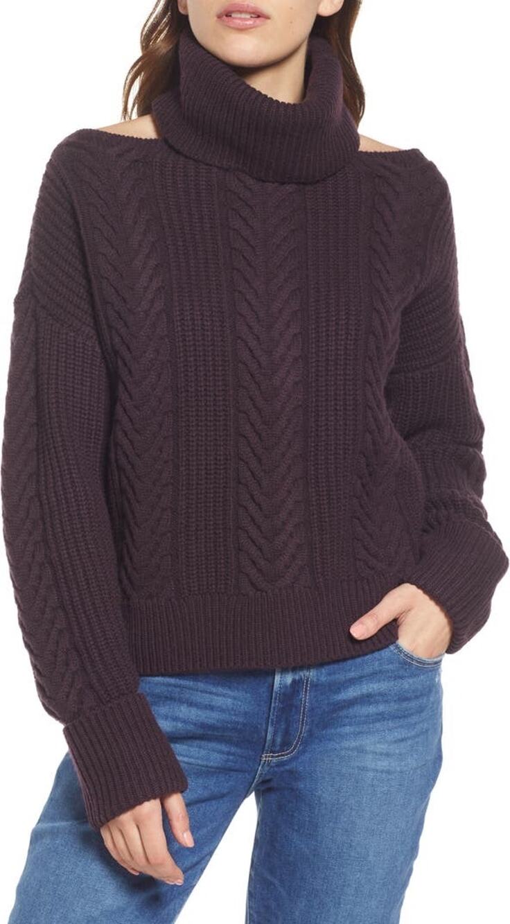 PAIGE Lorilee Wool Blend Turtleneck Sweater Women's Medium Purple Cold Shoulder
